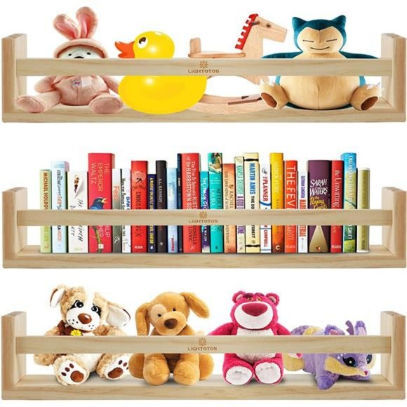 3 Pack Nursery Book Shelves 16.5 Inch for Home Décor (Natural Wood) - Picture 2 of 7
